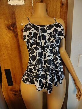 Island Escape "Tropic Floral" Tiered Ruffle Tankini, with a waist-minimizer